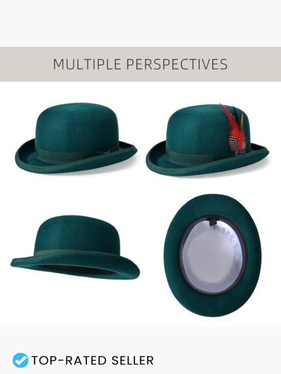 Wool Bowler Derby Hat Short Brim Fedora with Detachable Feather Accessory Unisex main image 5